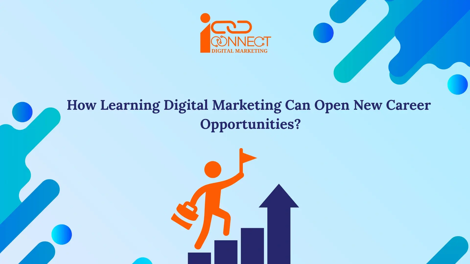 Illustration showing a person climbing steps with an upward arrow, representing how learning digital marketing opens new career opportunities.
