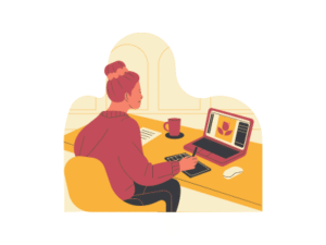 Woman working on logo and graphic design using a digital tablet and laptop, representing iConnectDM’s creative design services in Ghaziabad.