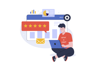 Man learning Online reputation management with icons – ORM Course at iConnectDM Ghaziabad