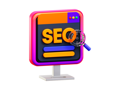 3D SEO icon with magnifying glass showing search optimization concept for iConnectDM’s digital marketing services in Ghaziabad.