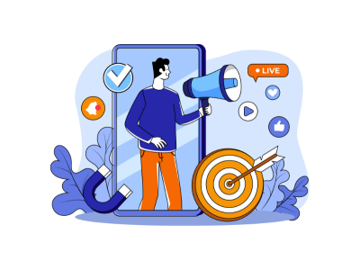 Man learning Social Media Marketing with icons – SMM Course at iConnectDM Ghaziabad