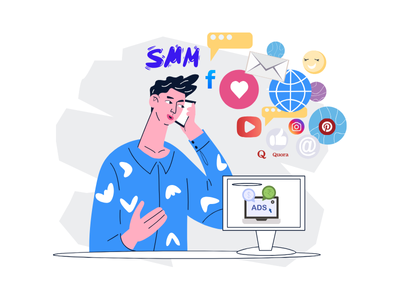 Illustration of social media marketing services by iConnectDM showing Facebook, Instagram, YouTube, ads, and engagement strategies.