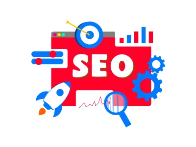 Illustration showing SEO services like keyword ranking, optimization, and growth by iConnectDM in Ghaziabad and Delhi NCR.