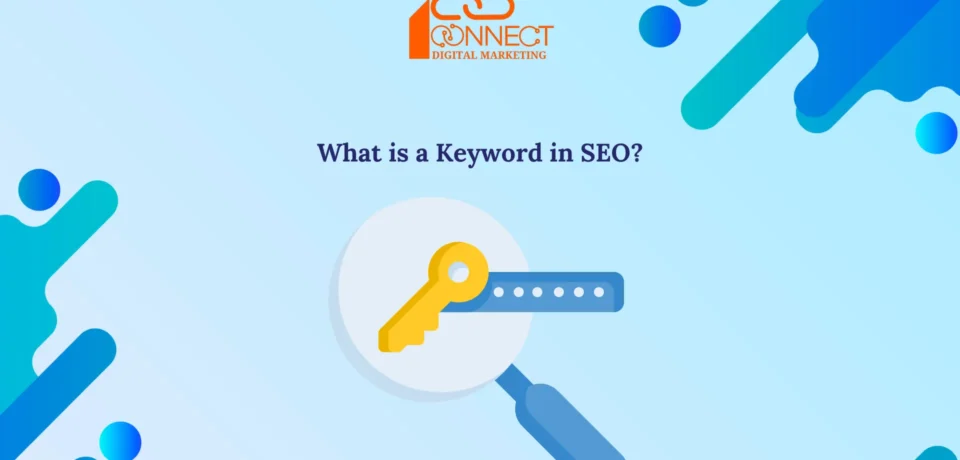 Illustration of a magnifying glass with a key symbol representing keyword in SEO - iConnectDM