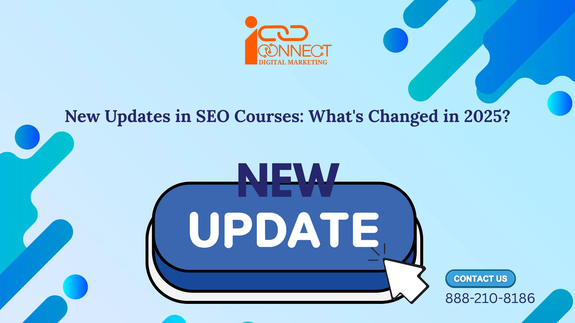 New update button graphic highlighting SEO course updates in 2025