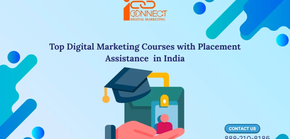 A graduation cap and a student icon representing digital marketing courses with placement assistance in India