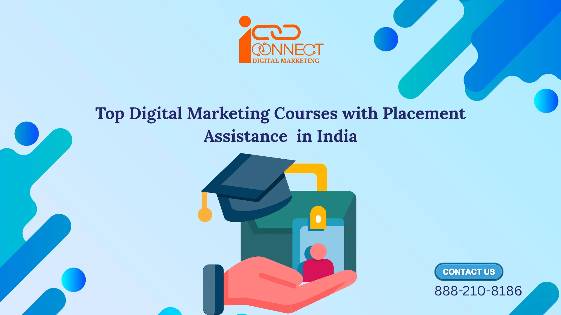A graduation cap and a student icon representing digital marketing courses with placement assistance in India