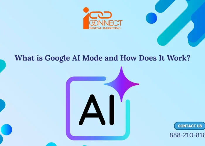 What is Google AI Mode and how does it work illustrated with an AI icon and modern digital design