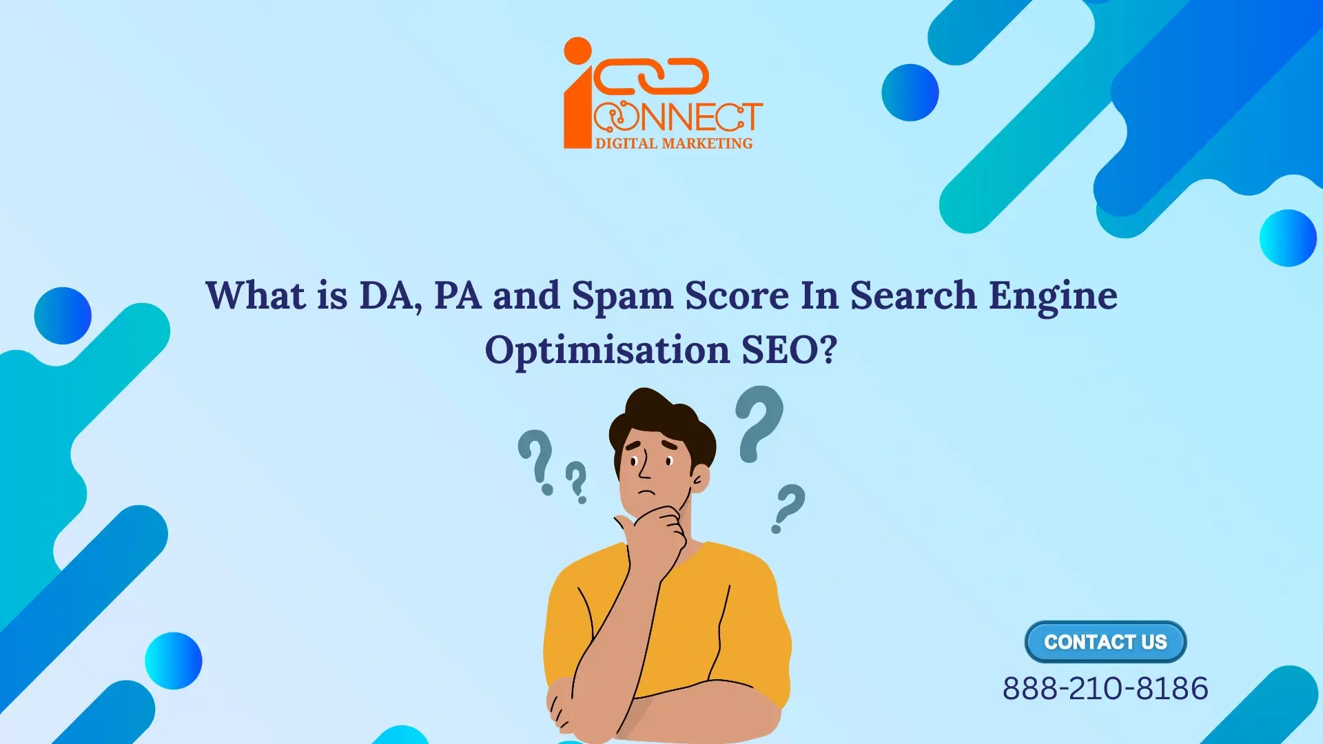 Illustration showing a person confused about Domain Authority, Page Authority, and Spam Score in SEO