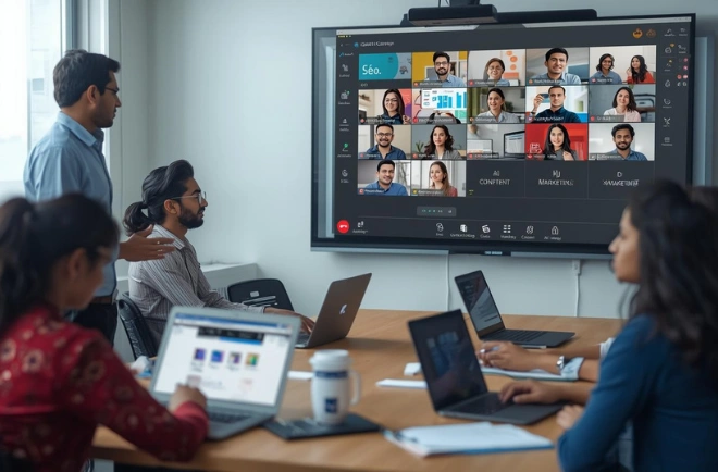 Students attending digital marketing classes online and offline with flexible learning options in Ghaziabad