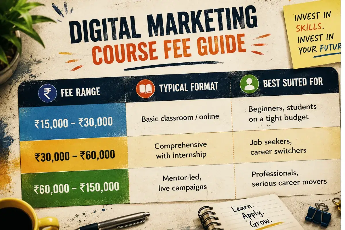 Digital marketing course fee structure in Ghaziabad for beginners professionals and internship programs