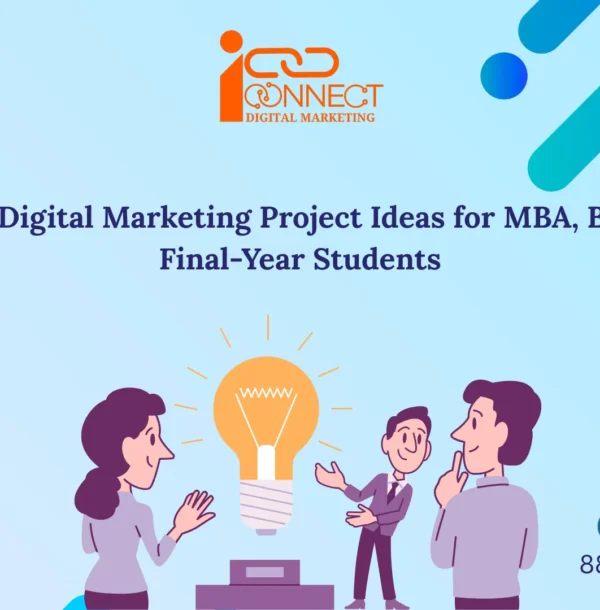 Digital marketing project ideas for students including SEO, Google Ads, analytics, and social media strategies