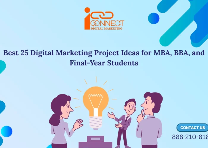 Digital marketing project ideas for students including SEO, Google Ads, analytics, and social media strategies