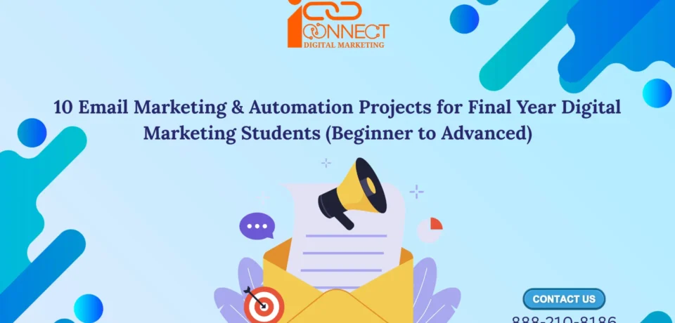 Email marketing and automation projects for final year digital marketing students featuring email campaign illustration and marketing automation concepts.