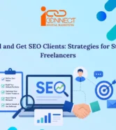 Illustration showing strategies to find SEO clients with SEO tools, networking, portfolio building, and client acquisition techniques for freelancers and beginners.