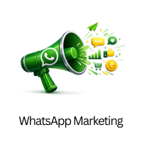 WhatsApp marketing illustration showing business messaging, customer communication, promotional campaigns, and lead generation using WhatsApp Business.