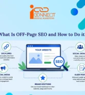 Off-page SEO infographic showing backlinks, social media, guest posting, brand mentions and social signals
