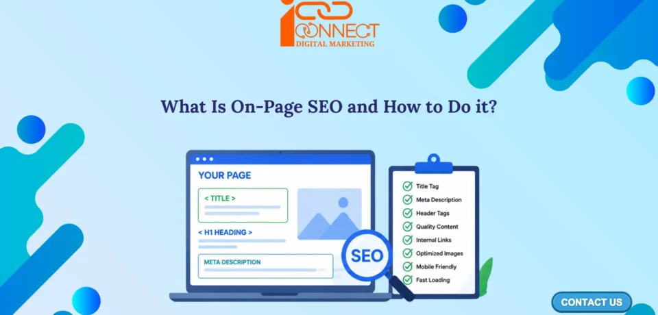 On-page SEO checklist with title tags, meta descriptions, headings, content, internal links, images and mobile optimization