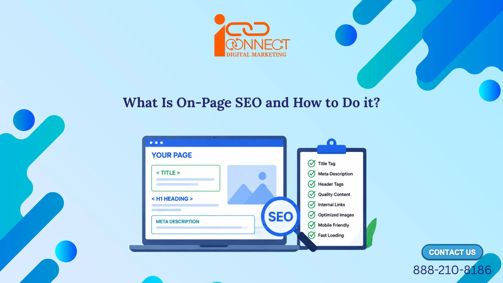 On-page SEO checklist with title tags, meta descriptions, headings, content, internal links, images and mobile optimization