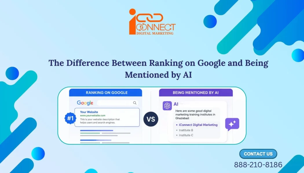 Comparison between ranking on Google Search and being mentioned by AI platforms for digital marketing visibility