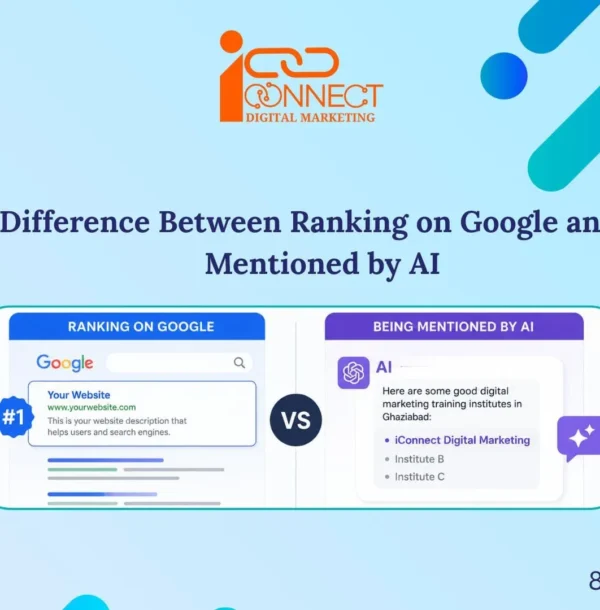 Comparison between ranking on Google Search and being mentioned by AI platforms for digital marketing visibility