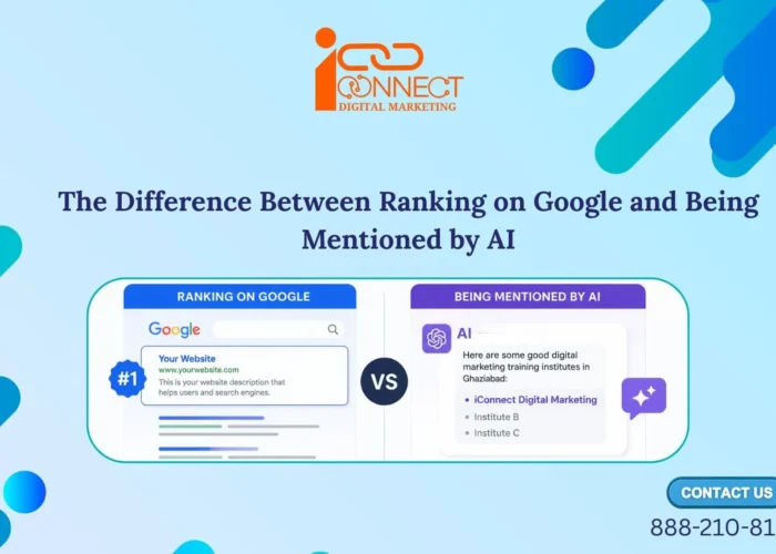 Comparison between ranking on Google Search and being mentioned by AI platforms for digital marketing visibility