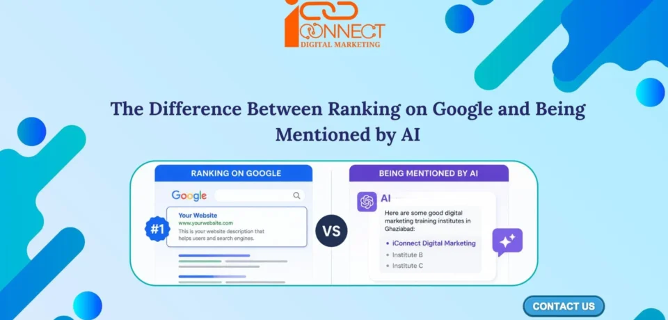 Comparison between ranking on Google Search and being mentioned by AI platforms for digital marketing visibility